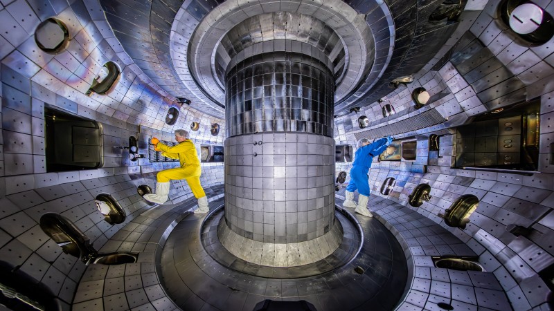 Workers inside of the DIII-D tokamak