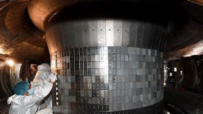 Inside a tokamak, like this EAST at the Chinese Academy of Sciences, powerful magnets are used to hold whirling plasma at a high pressure, enabling it to reach the tens of millions of degrees required for atoms to fuse together and release energy.PHOTOGRAPH: LIU JUNXI/XINHUA/GETTY IMAGES