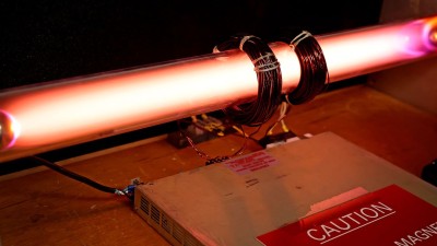 Plasma in a glass tube with electric magnets at the MIT Plasma Science and Fusion Center in Cambridge.DAVID L. RYAN/GLOBE STAFF