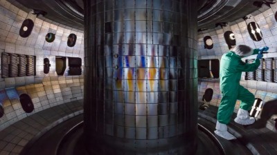 Inside the tokamak at the DIII-D National Fusion Facility at General Atomics. After pausing for upgrades, the magnetic fusion chamber is scheduled to come back online Jan. 21. (General Atomics)
