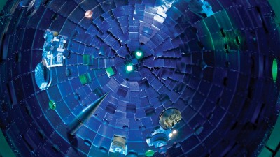 Inside the target chamber at the US National Ignition Facility