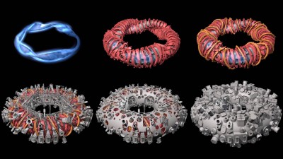 Computer graphics of the plasma vessel and magnet coils 