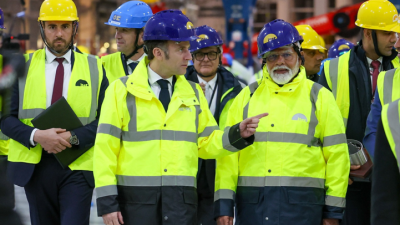 French President Emmanuel Macron and Indian Prime Minister Narendra Modi visit ITER together on 12 February 2025.