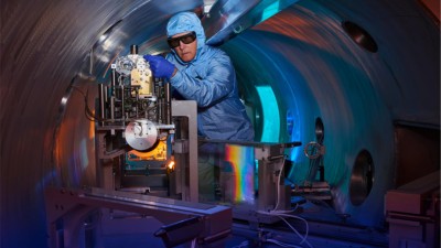 Rick Cross works on the Titan compressor system at the Jupiter Laser Facility.
