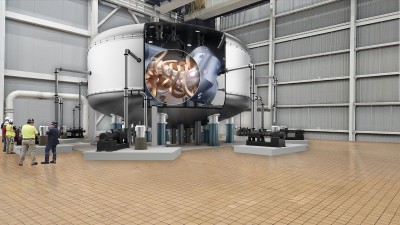 A rendering shows Knoxville-based Type One Energy's nuclear fusion prototype, called a stellarator, which it plans to begin building in the old TVA Bull Run coal plant next year.
