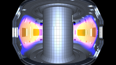 Negative triangularity plasma produced in the DIII-D tokamak during an experimental campaign dedicated to exploring this innovative scenario.
