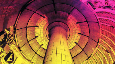 A colorized photograph of the inside of NSTX-U